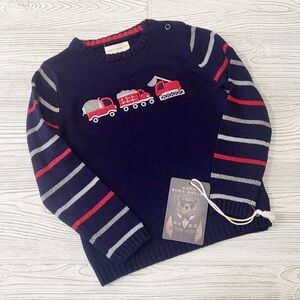 RORIE WHELAN Boys Construction Sweater Sz 3T Blue Red Trucks Cotton Striped